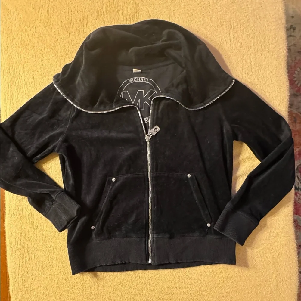 Michael Kors Black Zip-Up Black Velour Jacket